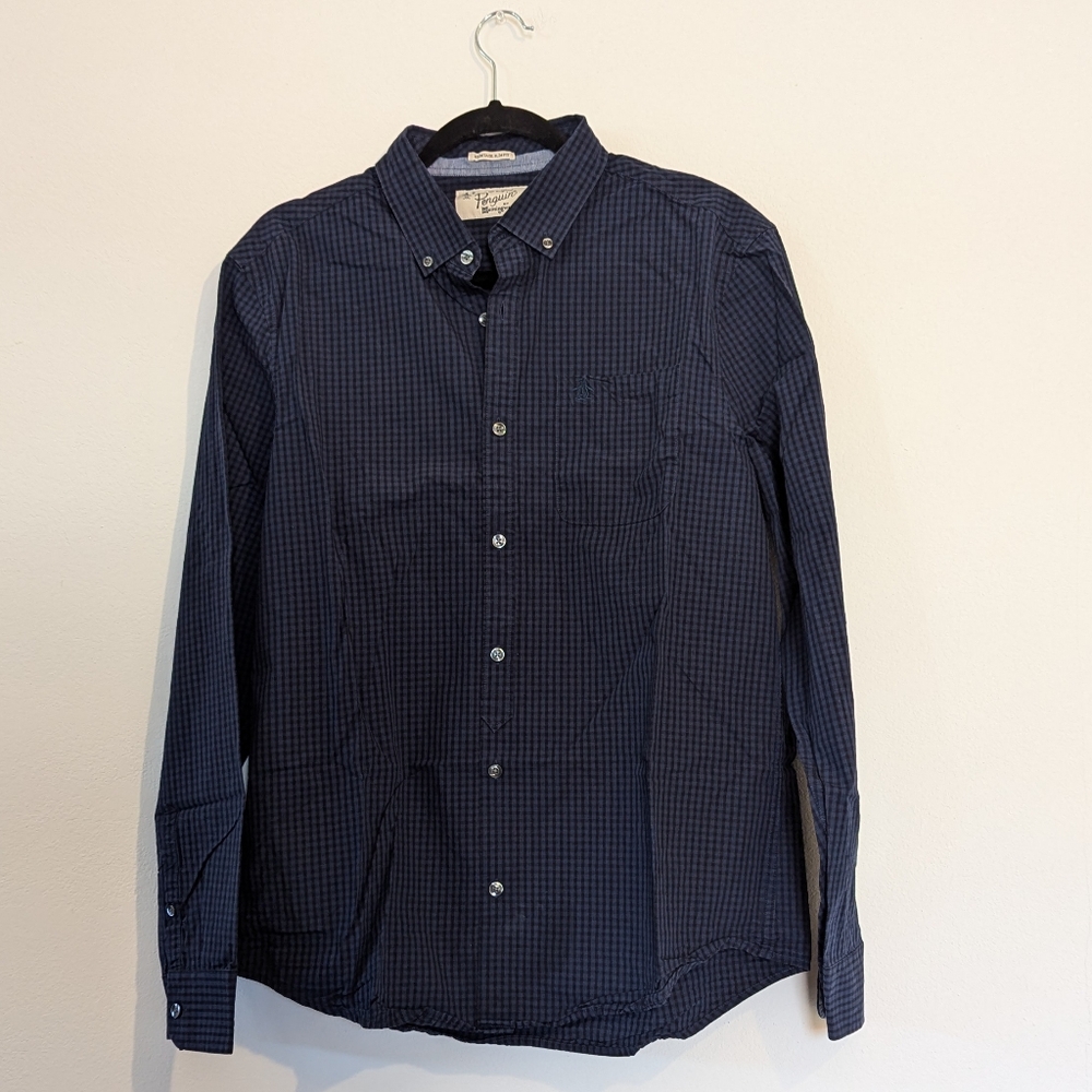 Original Penguin Heritage Slim Fit Blue Casual Button Down Size Large